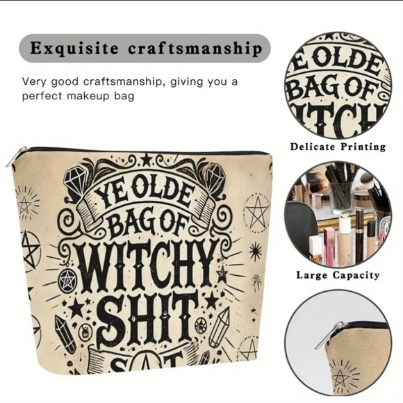 NEW "Ye Olde Bag of Witchy Shit" Large Cosmetic Pouch Makeup Bag - Picture 4 of 8